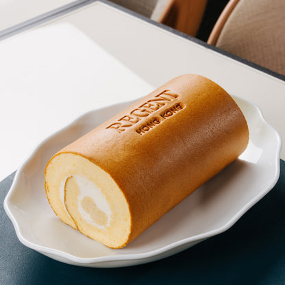 Regent Vanilla Roll cake on a white plate on a table